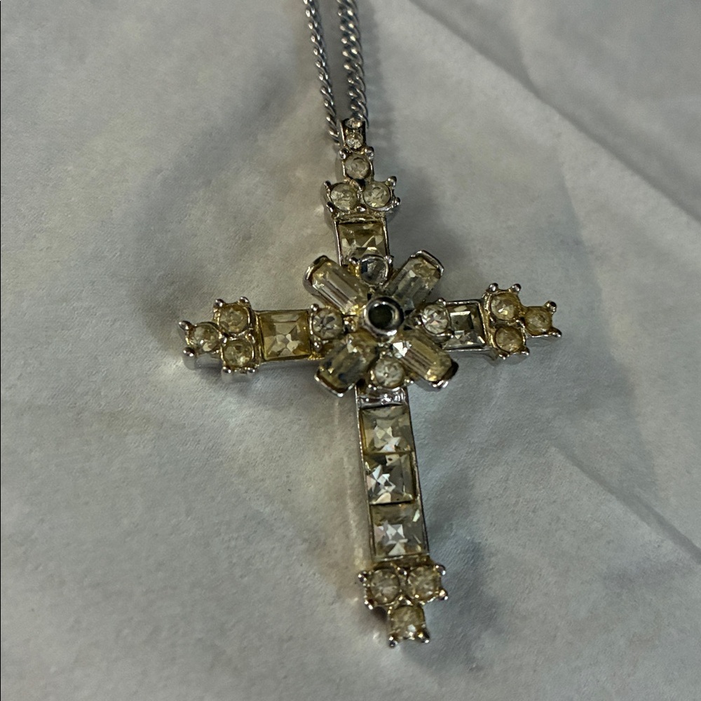 LORD’S PRAYER
Silver tone  Cross Crystal Pendant Necklace